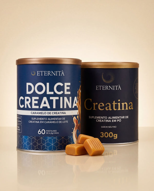 ETERNITÀ Combo Essencial — Dolce Creatina Caramelo + Ímpeto Creatina Pó Sabor Neutro 300g