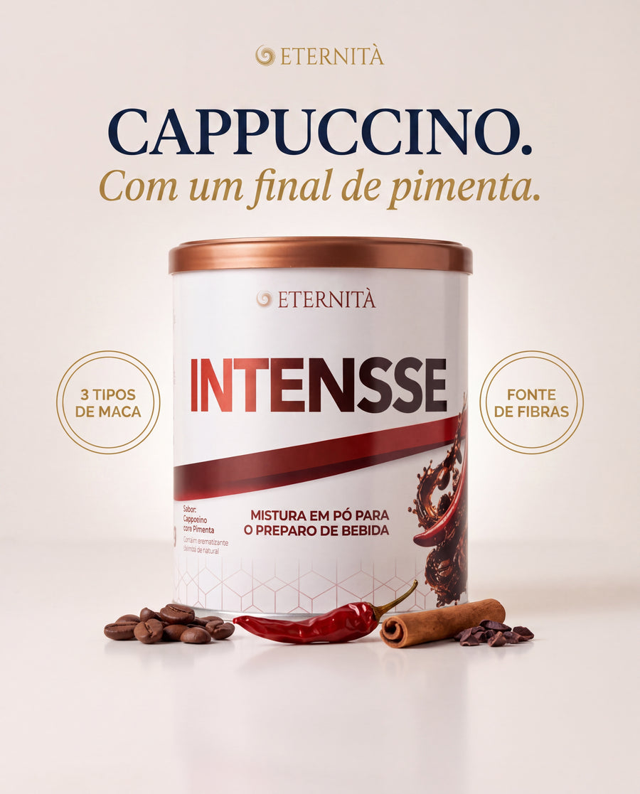 Ímpeto Intensse: cappuccino com um final de pimenta — 3 tipos de maca peruana e fonte de fibras