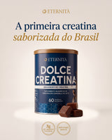 A primeira creatina saborizada do Brasil — Dolce Creatina sabor Brigadeiro, lata com selo Eternità